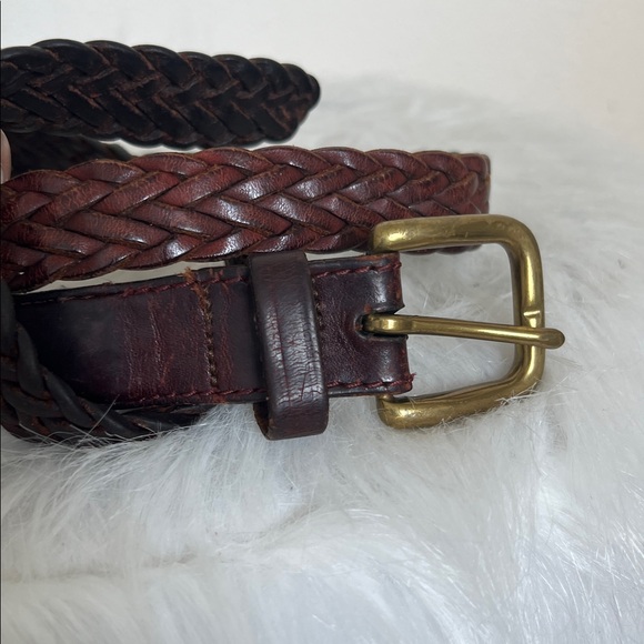 Brown/Burgundy Braided Leather Belt with Brass Buckle - Picture 1 of 3